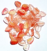 50 11x8mm Crystal Strawberry Orange Pendant Drilled Leaf Beads